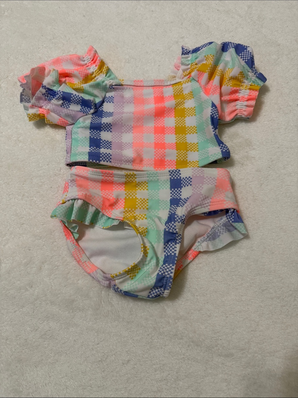 NEW! Cat & Jack Bikini! Kids Multi-Color Check Ruffle Two-Piece Swimsuit. 12mo